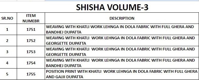 Shisha Vol 3 By Shisha Dola Weaving With Khatli Work Designer Lehenga Choli Catalog
